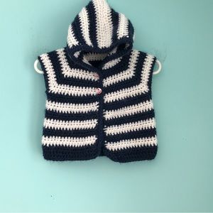 Hand Knitted Infant Striped Cap Sleeve Hooded Sweater 3M